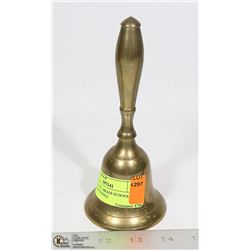 VINTAGE ALL BRASS SCHOOL BELL W/ WOOD HANDLE