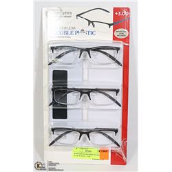 SEMI RIMLESS READING GLASSES FLEX. PLASTIC +3.00
