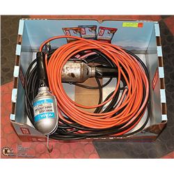 LOT OF EXTENSION CORDS AND TROUBLE LIGHTS