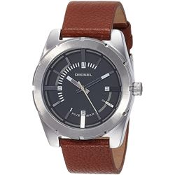 NEW DIESEL BLACK DIAL TAN LEATHER 44MM WATCH.