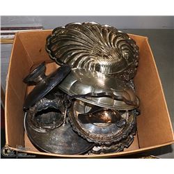 BOX OF VINTAGE SILVER SERVING DISHES