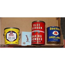 ASSORTED VINTAGE TINS - BLUE RIBBON TIN, BAKING
