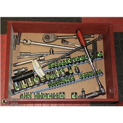 BOX WITH 1/4, 3/8 & 1/2 DRIVE MARKED SOCKETS