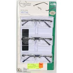 SEMI RIMLESS READING GLASSES FLEX. PLASTIC +3.00