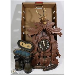 ANTIQUE BINOCULARS/OPERA GLASSES AND COO COO CLOCK