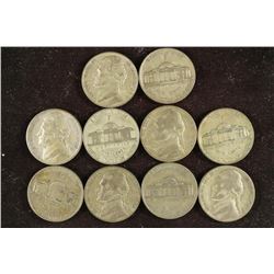 10 ASSORTED 35% SILVER JEFFERSON WAR NICKELS