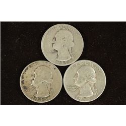1935, 1943 & 1957-D WASHINGTON SILVER QUARTERS