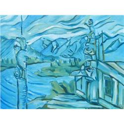 Norman Hall (Canadian 1935 - ) Oil: Indian Village