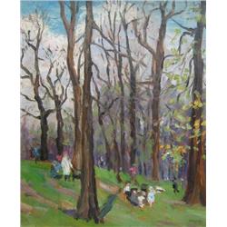 Nash (American ?) Oil: People in Wooded Park