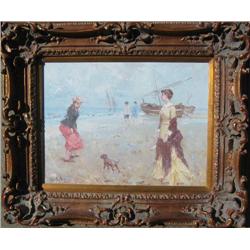 Juan Soler (Spanish) Oil: Ladies on Beach