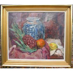 Mogens Vantore (Danish) Oil: Still Life with Fruit