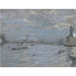 Joe Plaskett  (Canadian) Pastel: Thames, London