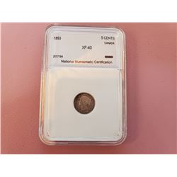 1893 5 CENT - XF40, GRADED NNC