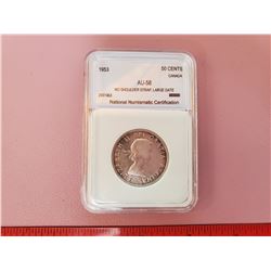 1953 50 CENT - AU58, GRADED NNC