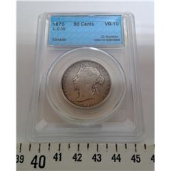 1870 50 CENT PIECE - VG10, GRADED CCCS