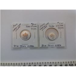2004 MAPLE LEAF SILVER 99.99 $1.00 & $2.00 COINS