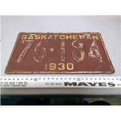 1930 SASKATCHEWAN LICENSE PLATE 76-184