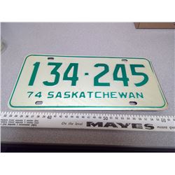 1974 SASKATCHEWAN LICENSE PLATE 134-245
