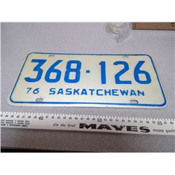 1976 SASKATCHWAN LICENSE PLATE 368-126