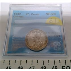 1932 25 CENT VF-20