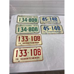 3 Pair Saskatchewan Licence Plates