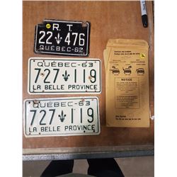 Matched Pair 1963 Quebec Plates