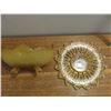 Image 2 : golden footed fruit bowl, golden yellow dish