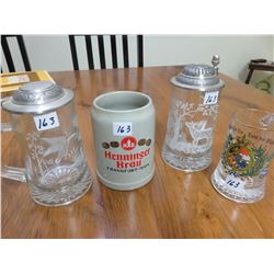 4 German beer steins