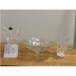 footed glass bowl, 2 crystal pieces