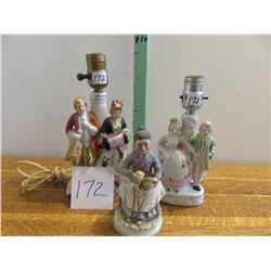 2 English court lamps, 1 old lady