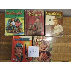 Childrens books, Rebel, Tarzan, Annie Oakley, Rifleman, Huckleberry Finn