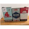 Image 1 : 1 gallon Esso, 1 gallon Prestone Eveready antifreeze, 1 gallon 4 star linseed