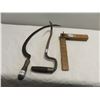 Image 1 : Hand scythe, bale hook, wood square