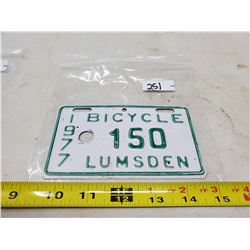 1977 LUMSDEN BICYCLE LICENSE PLATE