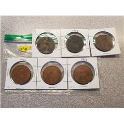 6 British pennies (various dates)