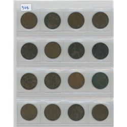 1 SHEET OF BRITISH ONE PENNY LOT OF 16 VARIOUS DATES