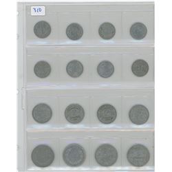 1 SHEET OF FRANCS LOT OF 16 VARIOUS DATES, DENOMINATION + GRADE