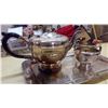 Image 2 : SMALL SILVER TEA SET - TEAPOT, CREAM, SUAGR + SERVING PLATTER
