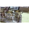 Image 3 : SMALL SILVER TEA SET - TEAPOT, CREAM, SUAGR + SERVING PLATTER