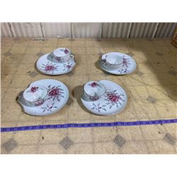 4 PLATES WITH MATCHING TEACUPS PINK ROSES