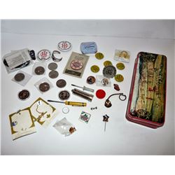 Ass't. Pins, Tokens, Tin, etc.