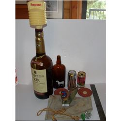 Seagram's 133.2 oz.,(3.78L) Bottle, White Horse Scotch Bottle, Pheasant, Canvas Canteen, Teacher's S