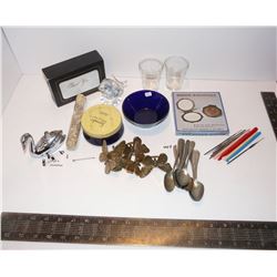 Miscellaneous Spoons, Butterfly Napkin Rings, Cobalt Blue Dish & Shaving Soap, etc.