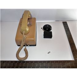 Beige Wall Telephone & Western Electric Telephone Bell