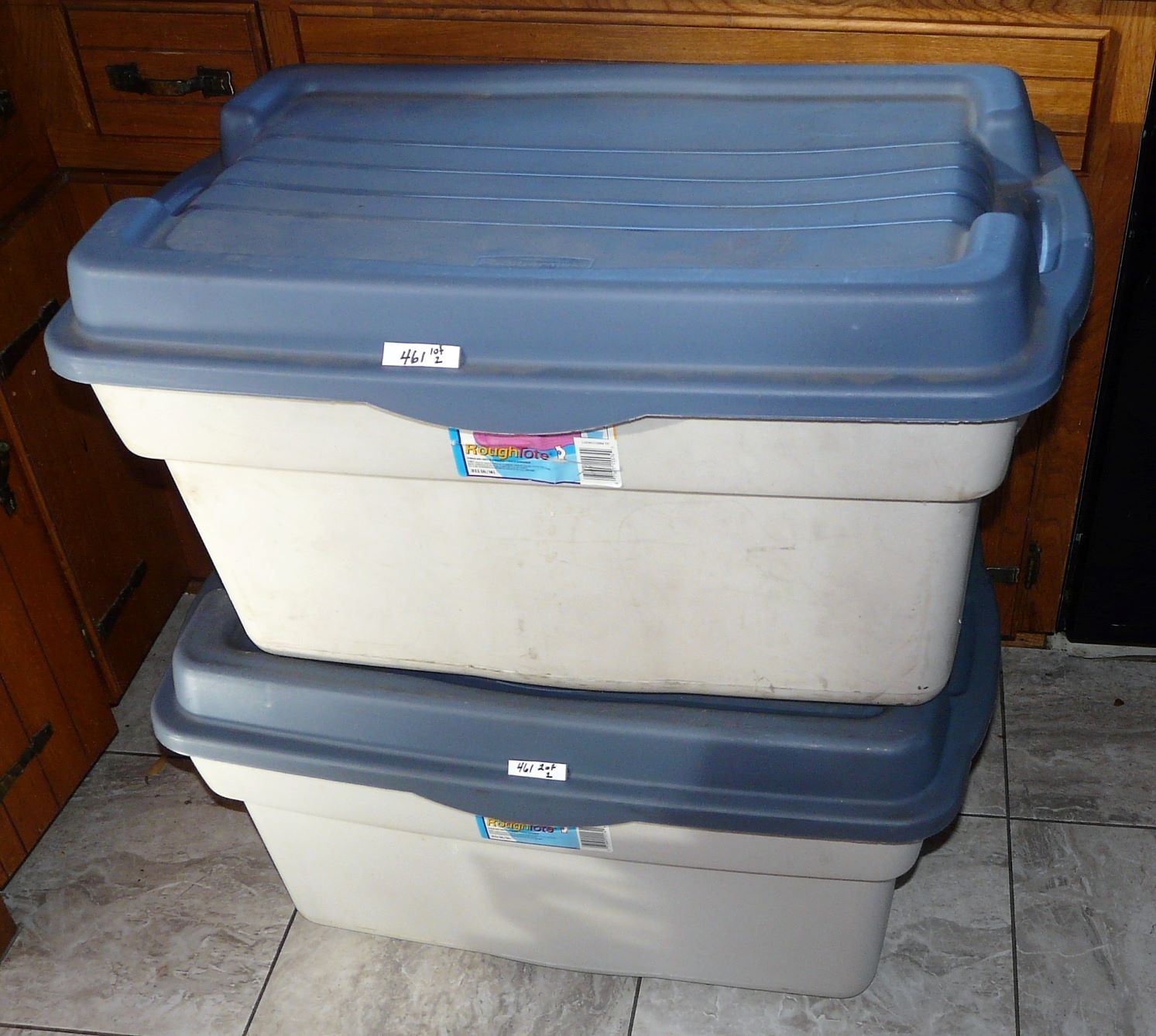 Two (2) Used Rubbermaid Totes 28 US Gallon; 106 Litre