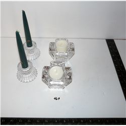 Two (2) Sets Crystal Candle Holders - One Orrefors Sweden