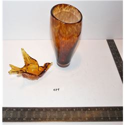 Amber Bird Dish and Vase