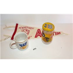 Vintage Winnipeg Blue Bombers Mug, NHL Cheez Whiz Glass w/Lid, Austin Pennant