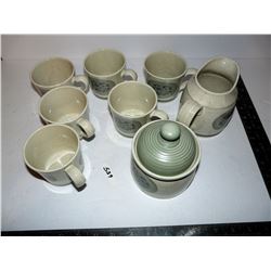 Royal Doulton Lambethware "EarthFlower" Cups, Creamer & Sugar (There may be a hairline crack in one 