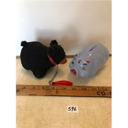 Lot of 2 small black bear & celluloid piggy banks 1950's
